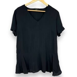 Banana Republic Peplum Short Sleeve Blouse Women’s L Black Classic Office